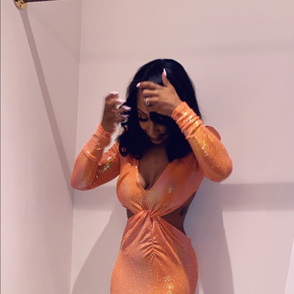 Tangerine iridescent sequin mini dress